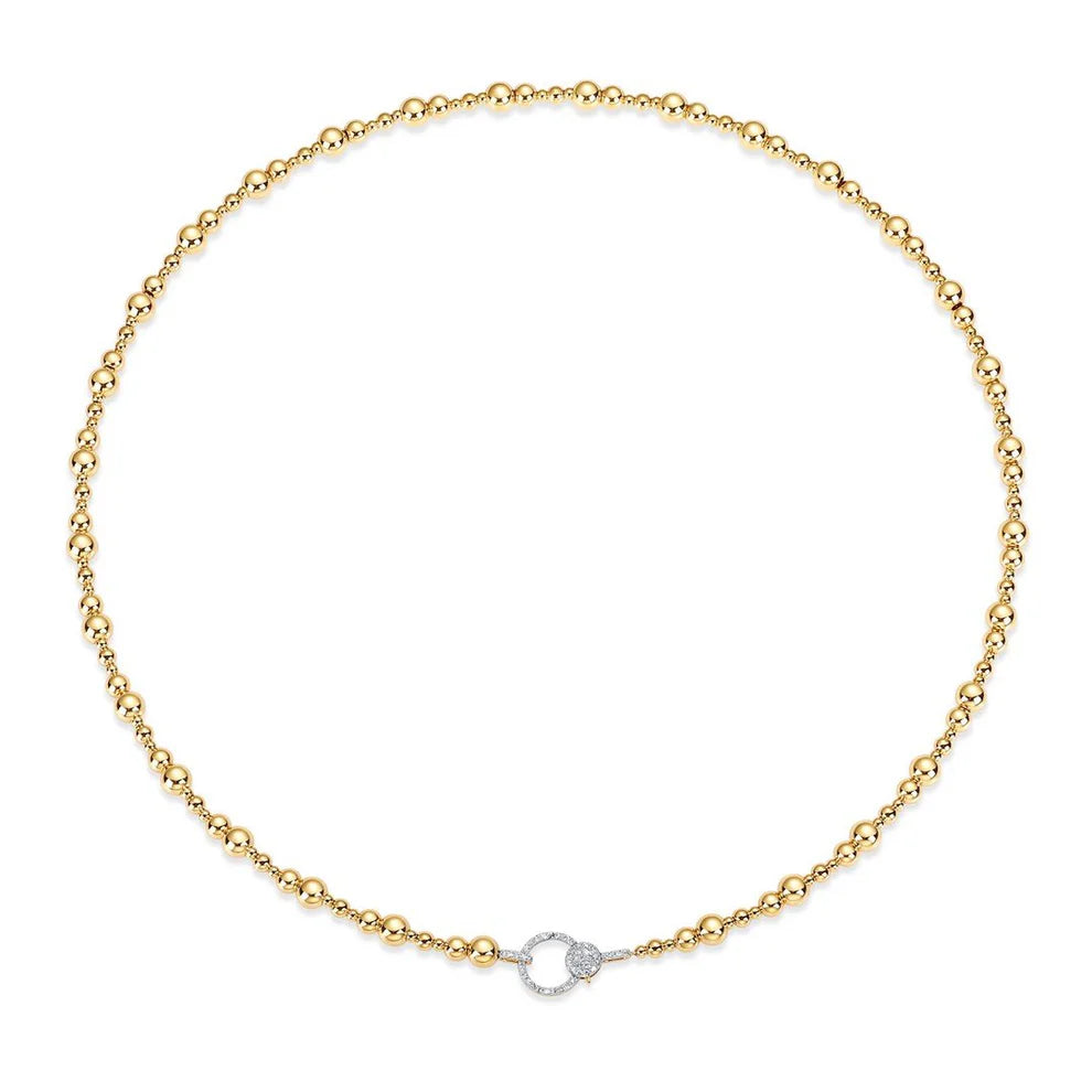 Gold Beaded Necklace with Diamond Cuffs
