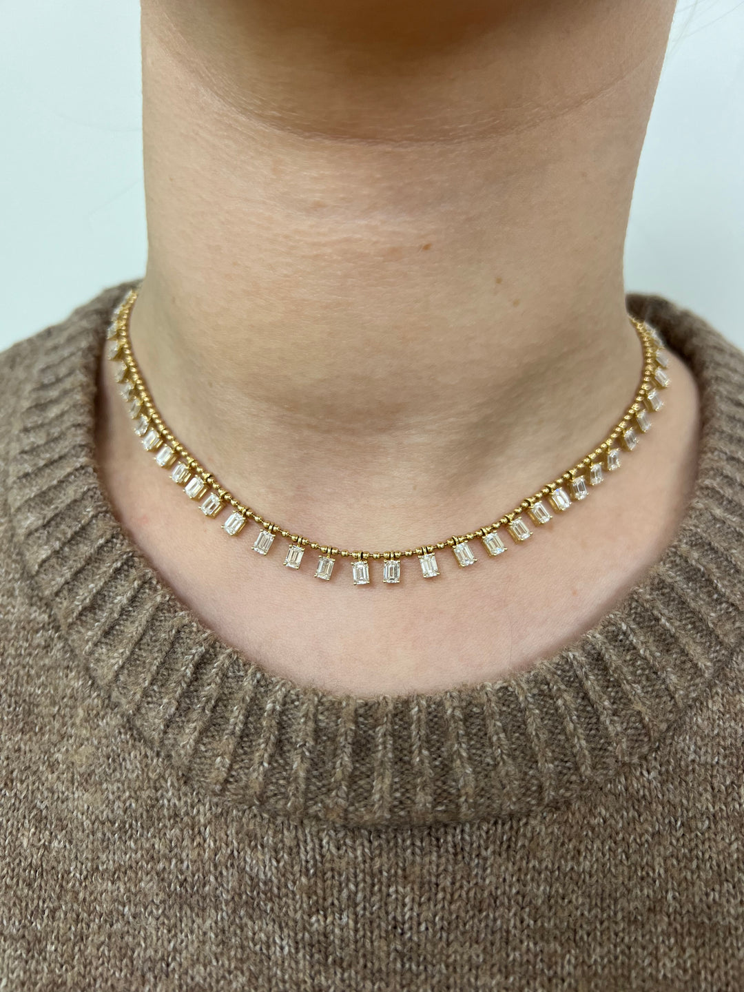 Emerald Dangling Necklace on Beaded Chain