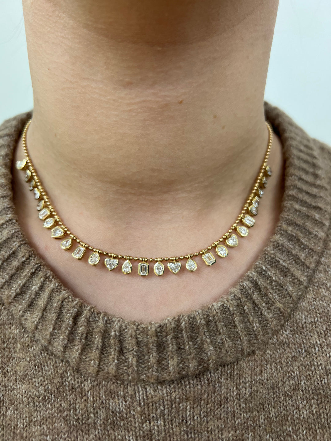 Multi-Shape Dangling Necklace with Beaded Chain