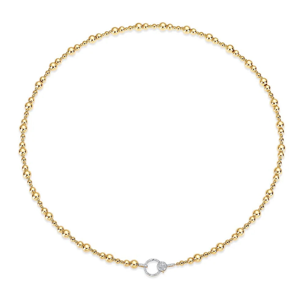 Gold Beaded Necklace with Diamond Cuffs