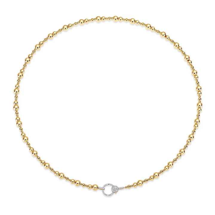 Gold Beaded Necklace with Diamond Cuffs