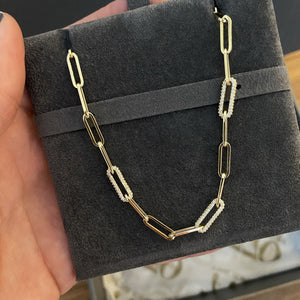 Paperclip and Diamond Link Necklace